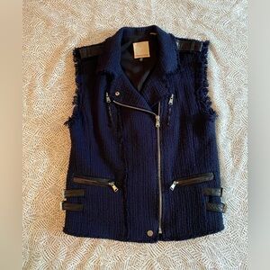 Rebecca Taylor Chic Tweed & Leather Motorcycle Vest